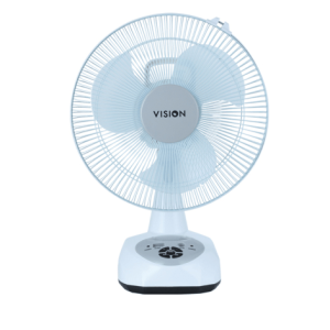 VISION Rechargeable Table Fan 12" White With USB Charger